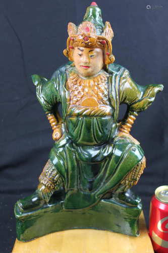 Antique Chinese Hand Carved Gild Junyao Pottery Figure