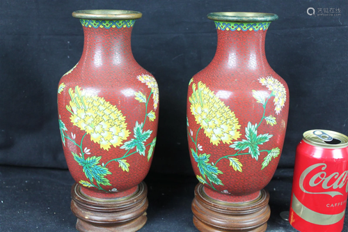 A Pair Chinese Cloisonne Vase w/ stands