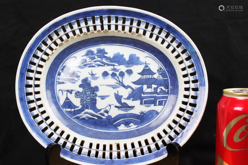 Antique Chinese Blue&White Net Porcelain Plate