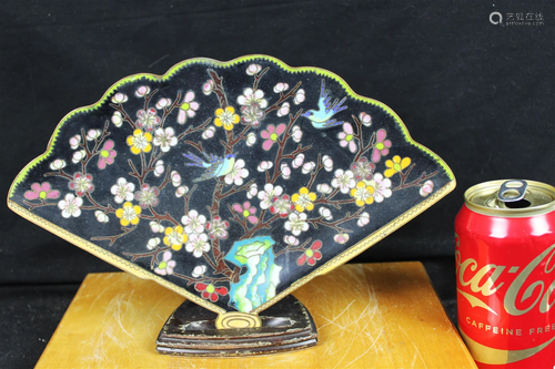 Antique Chinese Fan shape Cloisonne Plate