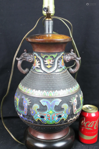 Antique Asian Cloisonne Vase Lamp