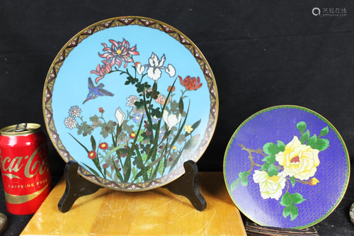 Two Antique Chinese Cloisonne Plates