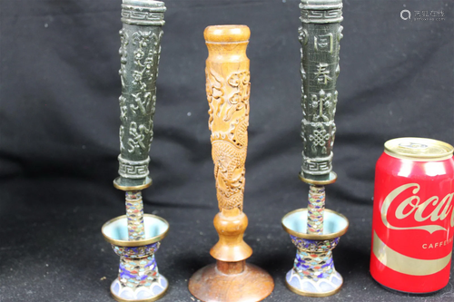 A Pair antique Chinese Cloisonne Candle Stands