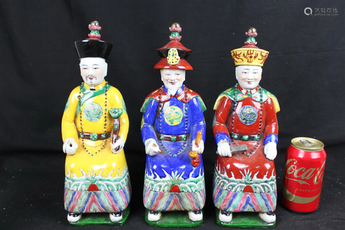 Three Antique Chinese WuCai Porcelain Statue