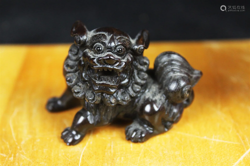 Hand Carved Black Lion Figure