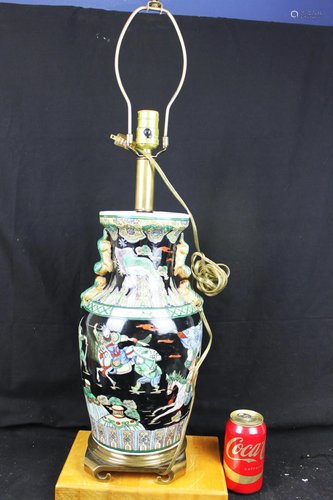 Antique Chinese Black Porcelain Vase Lamp