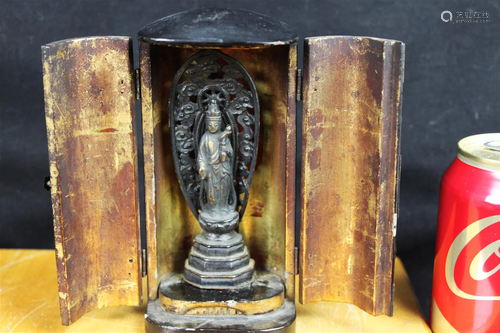 Antique Chinese Bronze Buddha in Wood Box