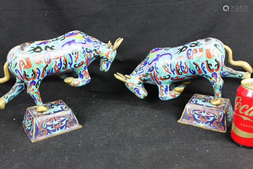 A Pair Chinese Cloisonne Bull Statue