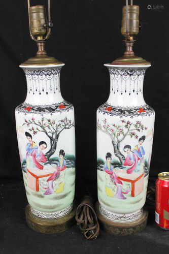 A Pair Antique Chinese Porcelain Vase Lamps