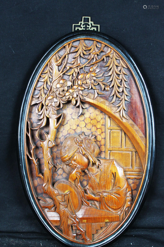 Antique Chinese Hard Carved Wood Painting