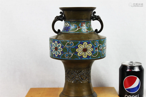 Antique Bronze Vase with Cloisonne around