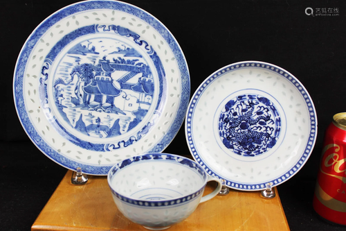 Antique Porcelain Bowl and Plates