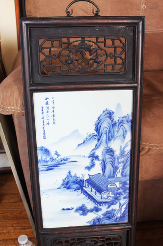 Antique Chinese Porcelain Panel Painting -Blue&White