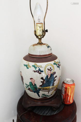 Antique Chinese Crackware Porcelain Vase Lamp