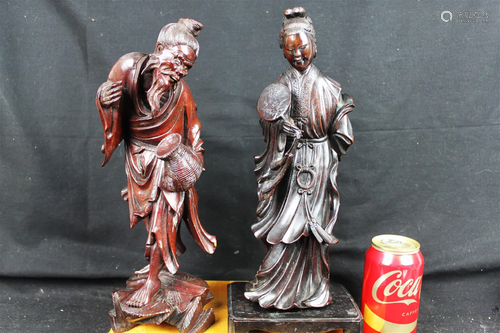 Antique Chinese Hand Carved Wood Statues