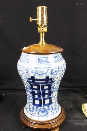 Antique Chinese Double Joy Porcelain Vase Lamp