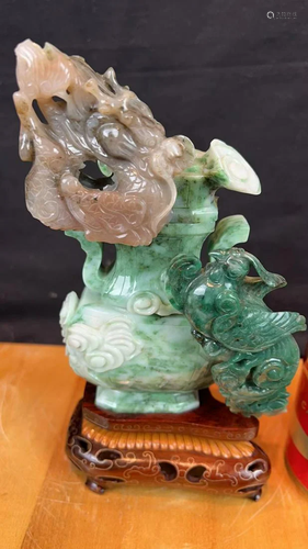 Hand Carved Chinese Green Jade Vase