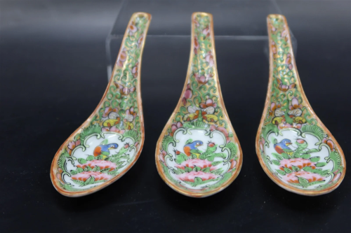 3- Vintage Asian Porcelain Rose Medillion Spoons
