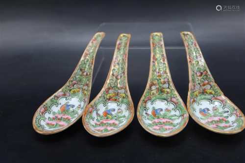 4-Vintage Asian Porcelain Rose Medillion Spoons