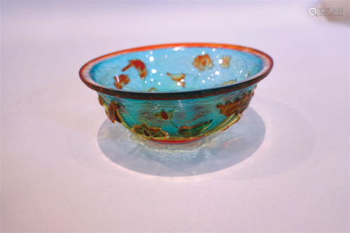 A Chinese Imperial glass bowl with lotus graphic. QianLong f...