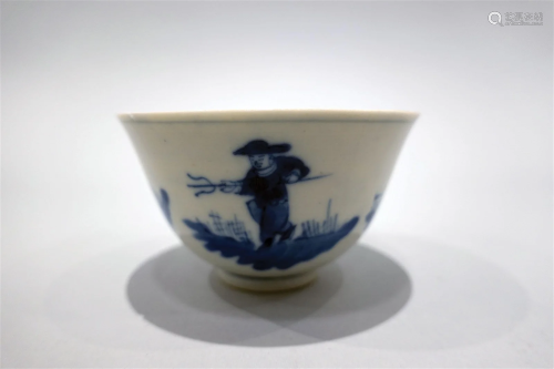 A blue and white cup. Minor chips on rim. KangXi Period Qing...