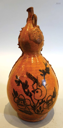 A Gongyi Kiln and yellow-glazed gourd-shaped vase. Tang Dyna...