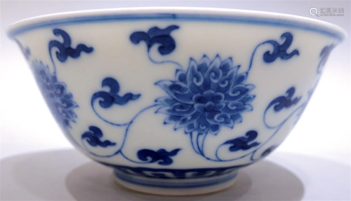 A Chinese Imperial bowl with blue and white lotus design. Ka...