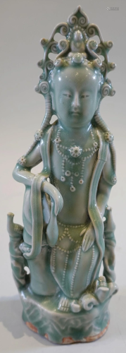 A LongQuan ware celadon figure of GuanYin. Southern Song Dyn...