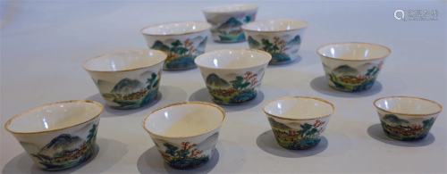 A set of famille rose wine cups, 10 pieces. Early DaoGuang P...