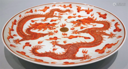 A largeiron-red dragon plate. GuangXu six-character mark.