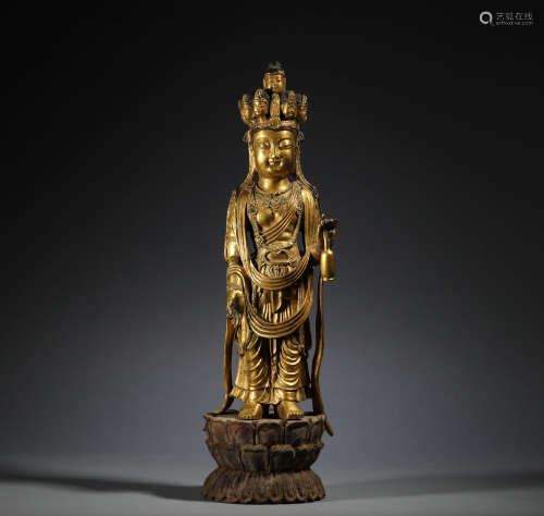 Song Dynasty, bronze gilded statue of Guanyin