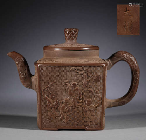 Eight immortals purple clay pot in Qing Dynasty