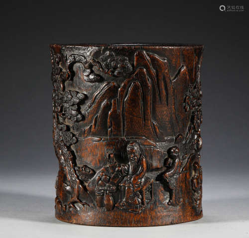 Qing Dynasty, aloes wood character story pen holder
