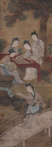 Qian Xuan, silk scroll, ink figure story