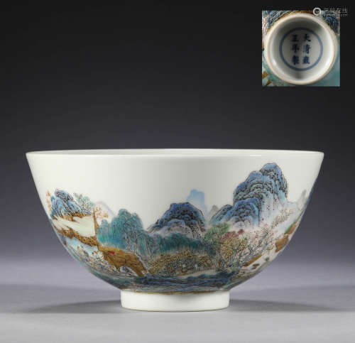 Qing Dynasty, pastel landscape bowl
