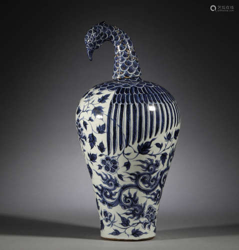 Ming Dynasty, blue and white phoenix head bottle