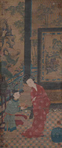 Liu Songnian, silk scroll, ink figure story
