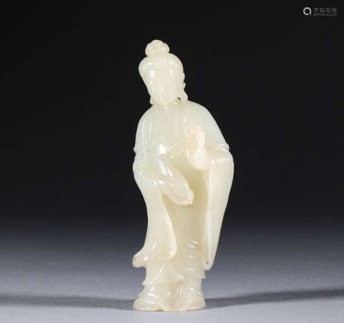Standing statue of jade Guanyin in Hotan in the Qing Dynasty