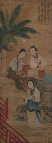 Tang Yin, silk scroll, ink figure story
