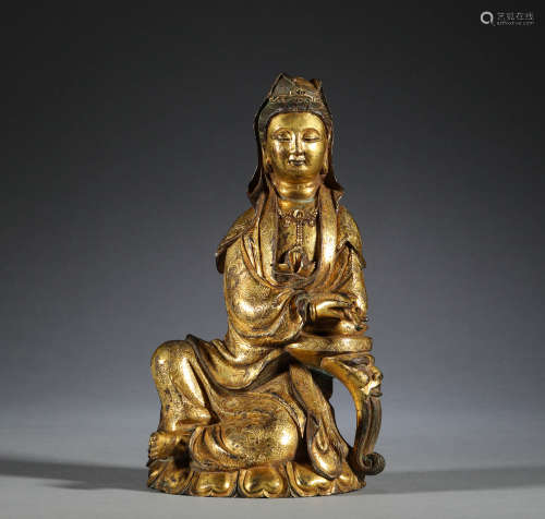 Ming Dynasty, bronze gilded Guanyin statue