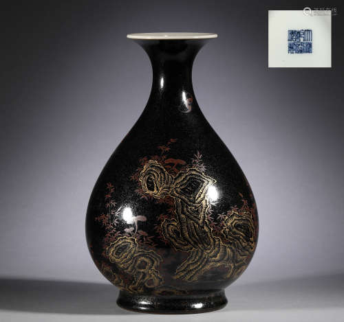 In the Qing Dynasty, black gold GLAZE painted Golden Jade po...