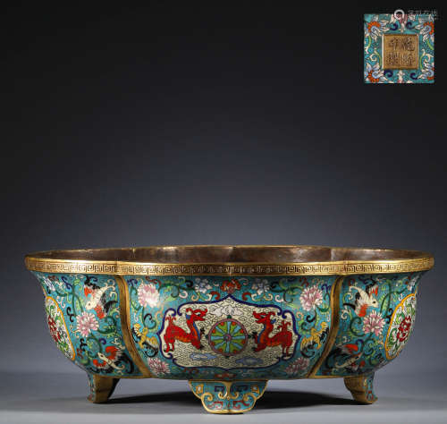 Qing Dynasty, copper embryo Cloisonne Narcissus Basin