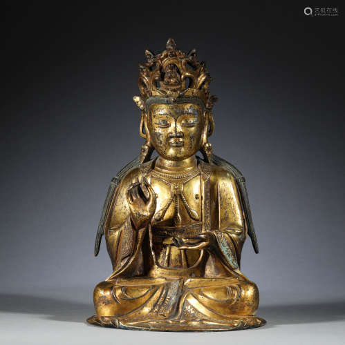 Ming Dynasty, bronze gilded Guanyin statue
