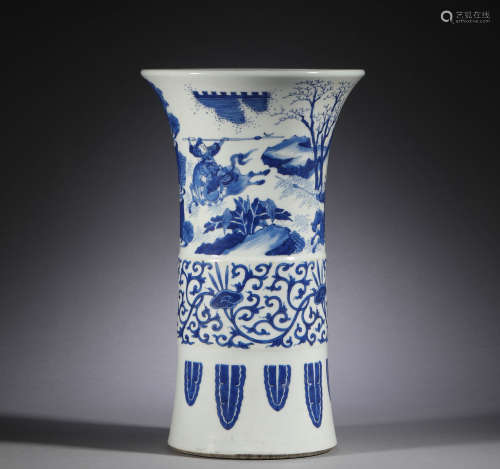 Qing Dynasty, blue and white character story, wild rice
