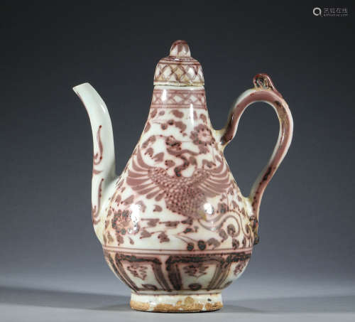 Ming Dynasty, underglaze red phoenix pattern holding pot