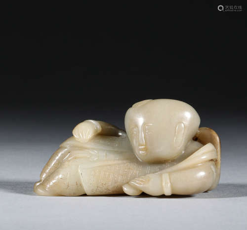 In the Song Dynasty, Hotan jade boy held lotus