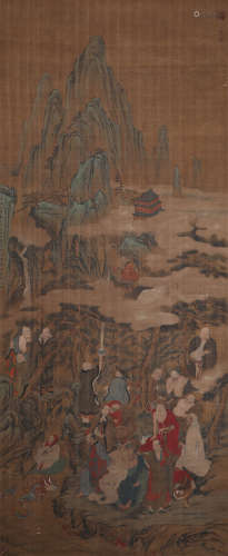 Zhao Mengfu, silk scroll, ink painting of Buddha worship