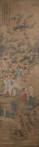 Qiu Ying, silk scroll, ink figure story