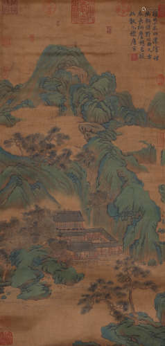Tang Yin, silk scroll, ink, green landscape
