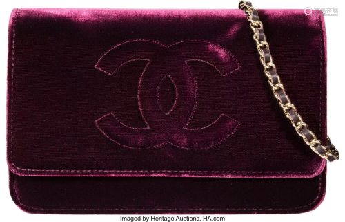 Chanel Purple Velvet Wallet On Chain with Gold H